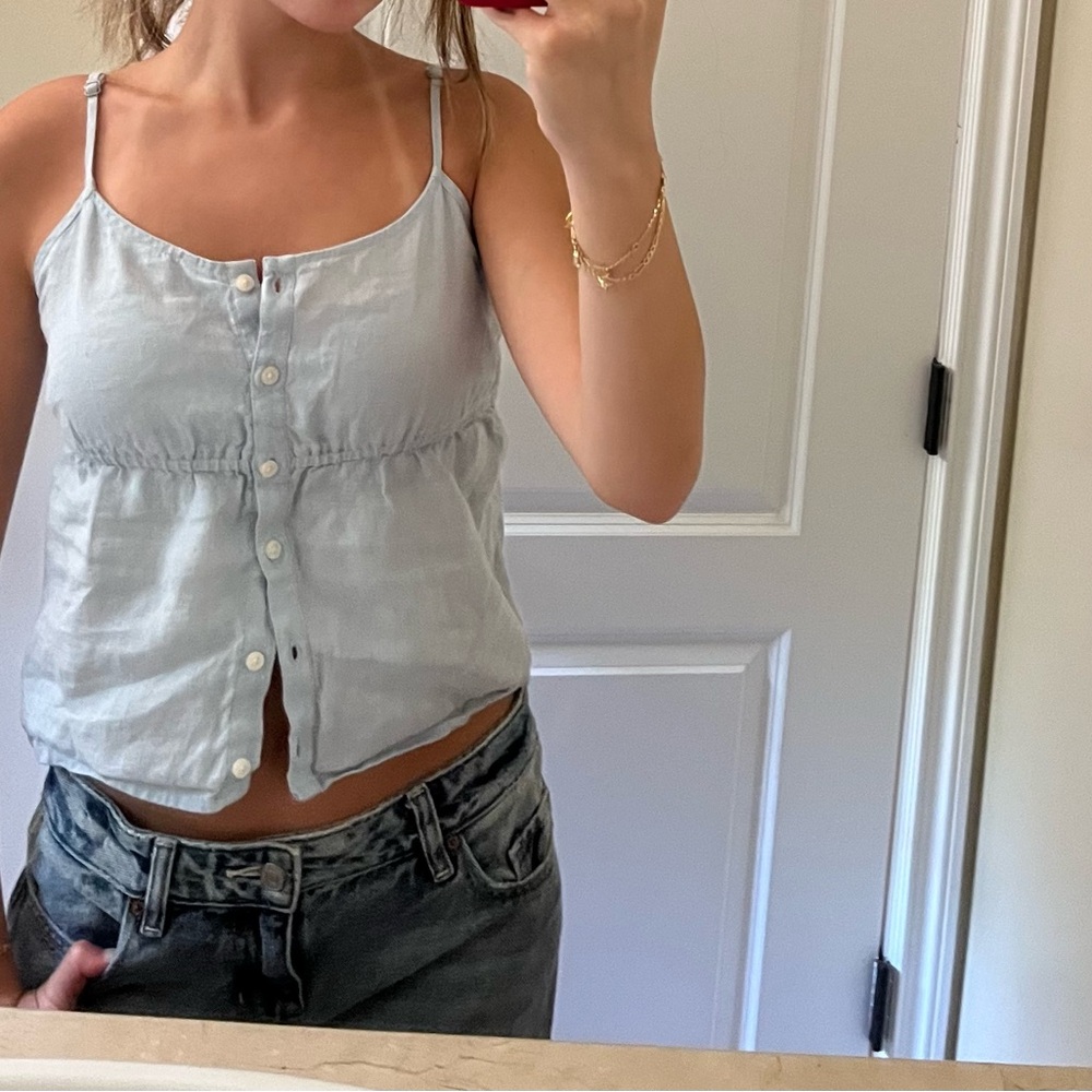 Brandy Melville White and Black Buttoned Crop Camisole